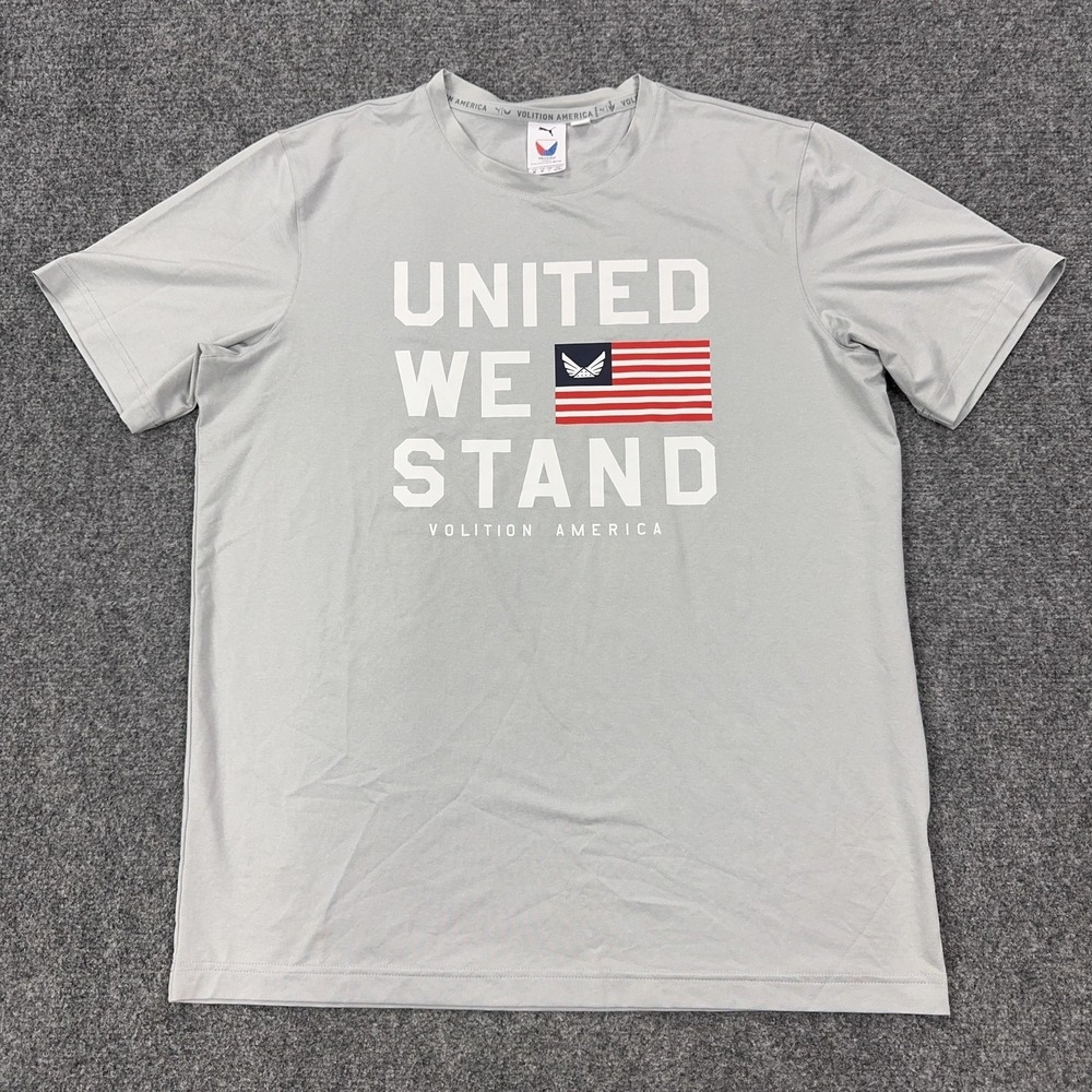 Puma Shirt Mens Medium Gray Volition America United We Stand Graphic Tee USA